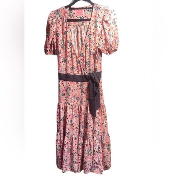 Kate Spade Roseyte Blooms wrap multicoloured Trendy Stylish midi dress M - Picture 2 of 5